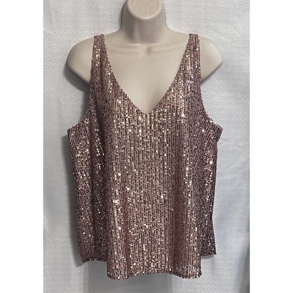 Loft Sequin Double V Tank Top Camisole Womens LP Mean Girls Pink Blush Swiftie - Picture 1 of 7